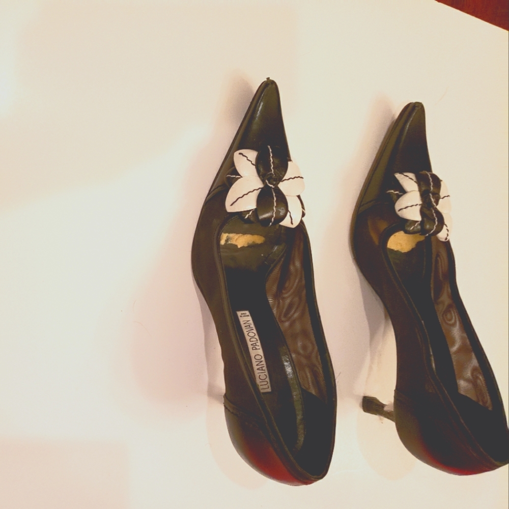 Black and white  female beautiful Luciano Padovan shoes.